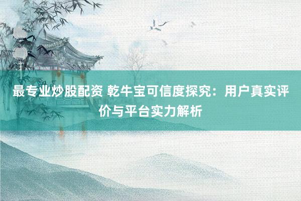 最专业炒股配资 乾牛宝可信度探究：用户真实评价与平台实力解析
