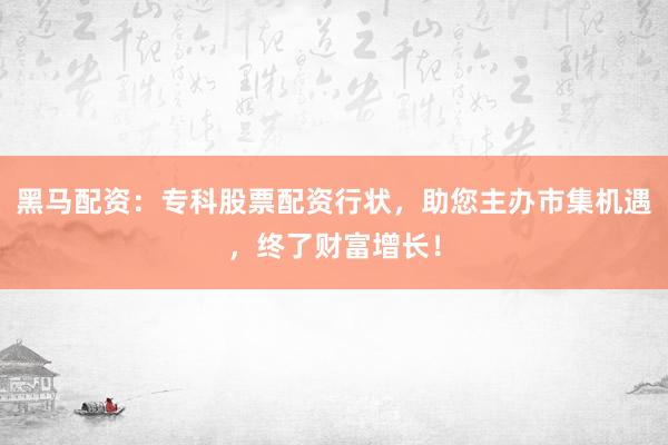黑马配资：专科股票配资行状，助您主办市集机遇，终了财富增长！